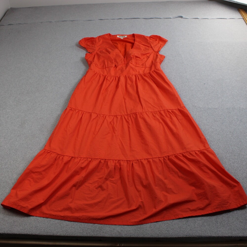 Boden Dress Womens 12R UK 16R Orange Maxi Jersey Boho Long Tiered Coastal Boho